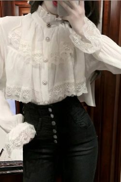 victorian chiffon white blouse lace blouse vintage ruffle long sleeve blouse korean fashion crdr5