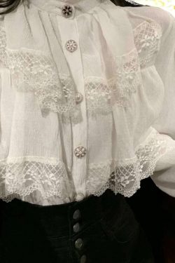 victorian chiffon white blouse lace blouse vintage ruffle long sleeve blouse korean fashion dnyvb