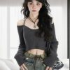 vintage acubi style slim cropped sweater v neck gyaru grunge pullovers lace topy2k top kawaii top korean fashion y2k aesthetic  ra25 jwv5f