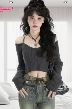 vintage acubi style slim cropped sweater v neck gyaru grunge pullovers lace topy2k top kawaii top korean fashion y2k aesthetic  ra25 jwv5f