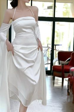 vintage silk backless summer dress ankle length satin sun dress romantic evening party dress 4smuv