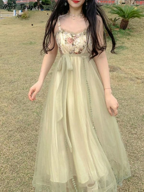 vintage tulle dress gentle floral slip dress fairy victorian period dress cottagecore dress homecoming dress franch elegant dress ybind