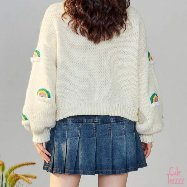 women oversized cardigan handmade crochet rainbow knit cardigan cute rainbow sweater cardigan warm cardigan cozy casual cardigan ojcbo