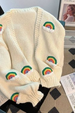 women oversized cardigan handmade crochet rainbow knit cardigan cute rainbow sweater cardigan warm cardigan cozy casual cardigan ta1pr